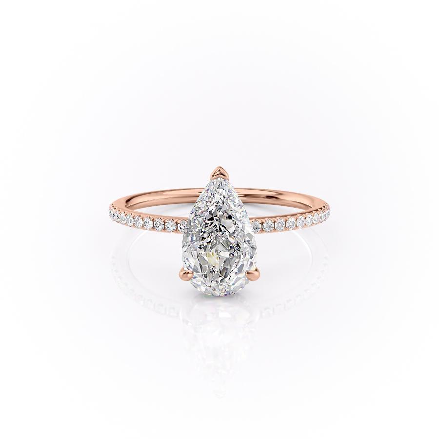 Pear Cut Moissanite Ring With Hidden Halo