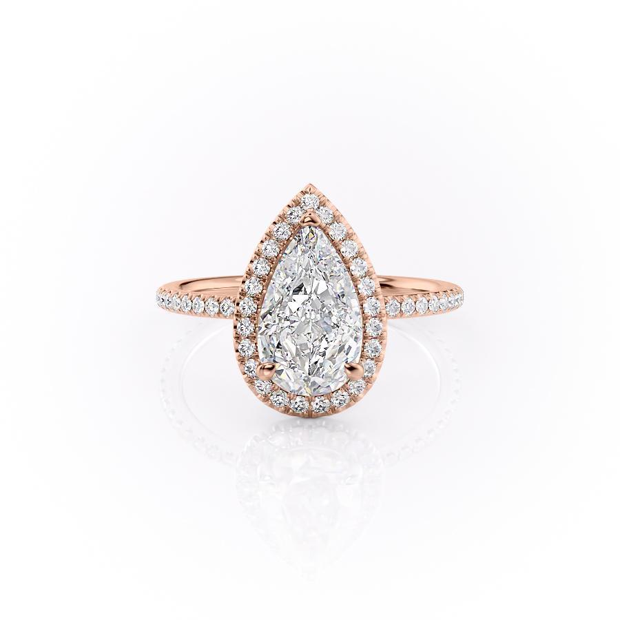 Pear Cut Moissanite Ring, Classic Halo Design