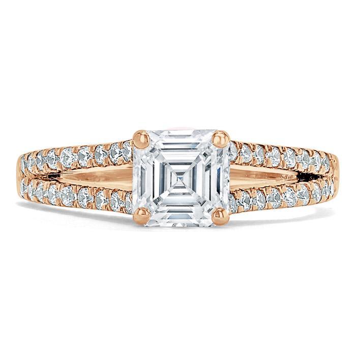 Asscher Cut Moissanite Engagement Ring, Classic Style