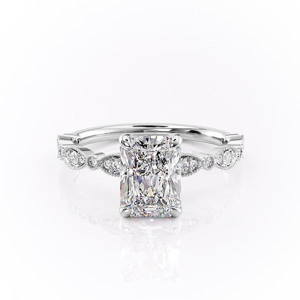 Radiant Cut Moissanite Engagement Ring, Vintage Design