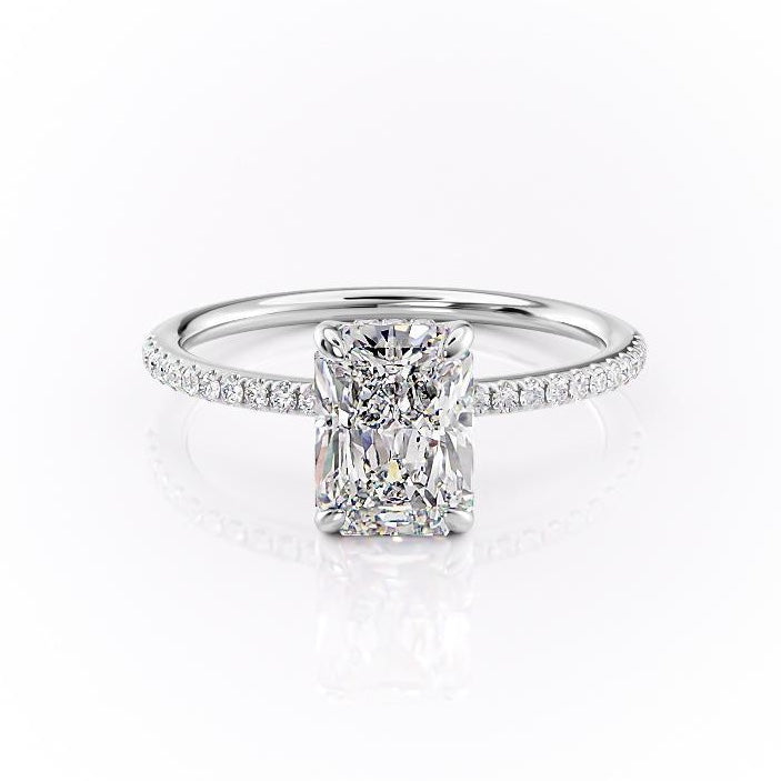 Radiant Cut Moissanite Engagement Ring, Hidden Halo