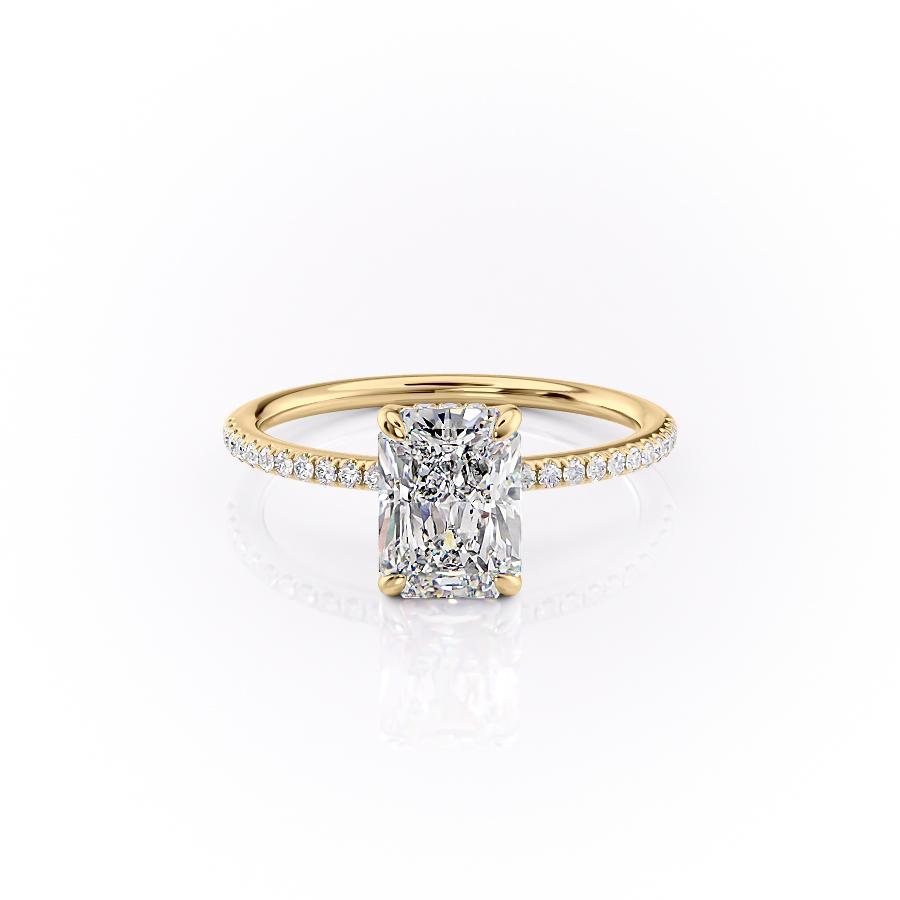 Radiant Cut Moissanite Engagement Ring, Hidden Halo