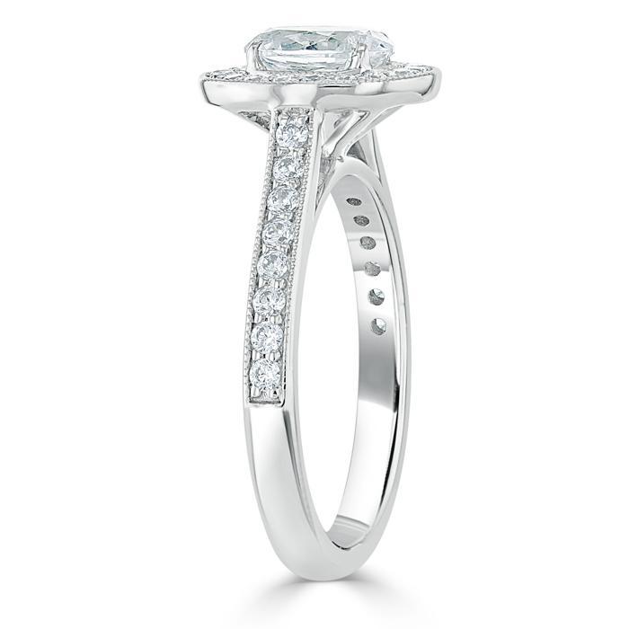 Oval Cut Moissanite Halo Engagement Ring, Tiffany Style