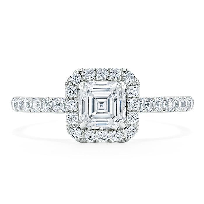 Asscher Cut Moissanite Engagement Ring, Classic Halo