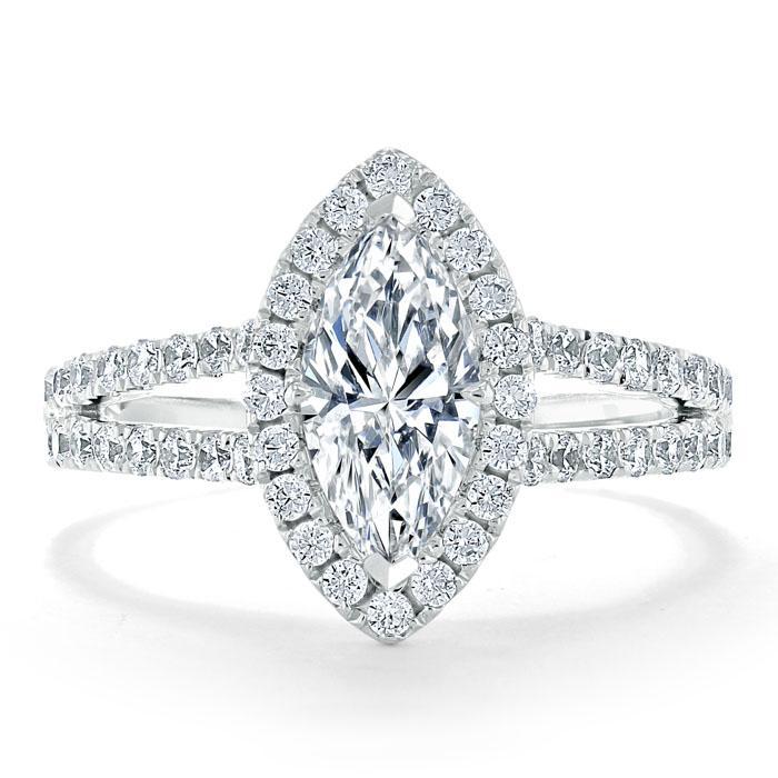 Marquise Cut Moissanite Halo Engagement Ring, Tiffany Style