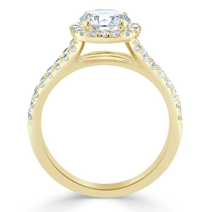 Round Cut Moissanite Halo Engagement Ring, Tiffany Style