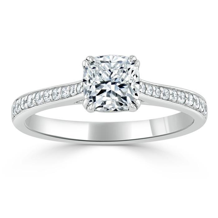 Cushion Cut Moissanite Engagement Ring, Classic Style