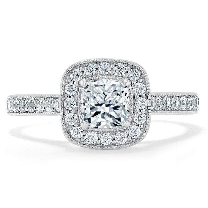 Cushion Cut Moissanite Halo Engagement Ring, Tiffany Style