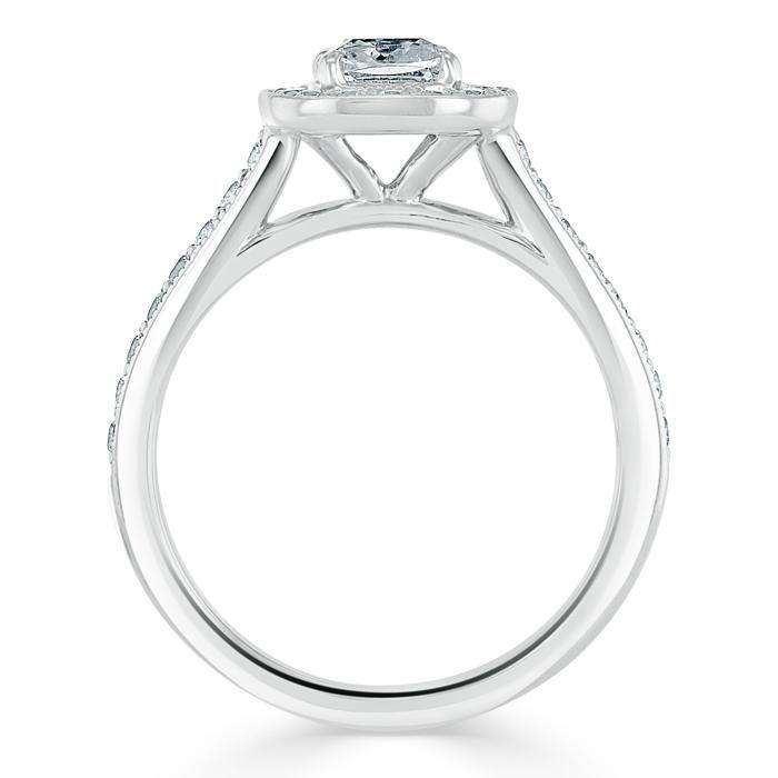 Cushion Cut Moissanite Halo Engagement Ring, Tiffany Style