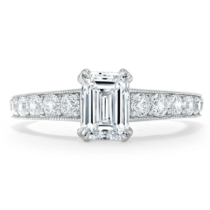 Emerald Cut Moissanite Engagement Ring, Tiffany Style