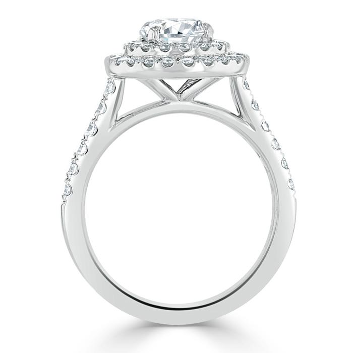 Round Cut Moissanite Double Halo Engagement Ring, Tiffany Style