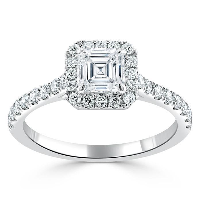 Asscher Cut Moissanite Engagement Ring, Classic Halo